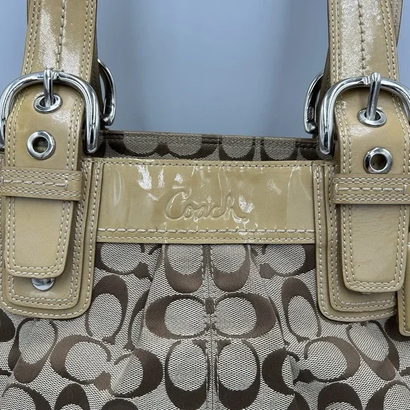 COACH Soho Y2K Shoulder Handbag Pleated Signature Canvas Leather Trim F13742 - Picture 2 of 16